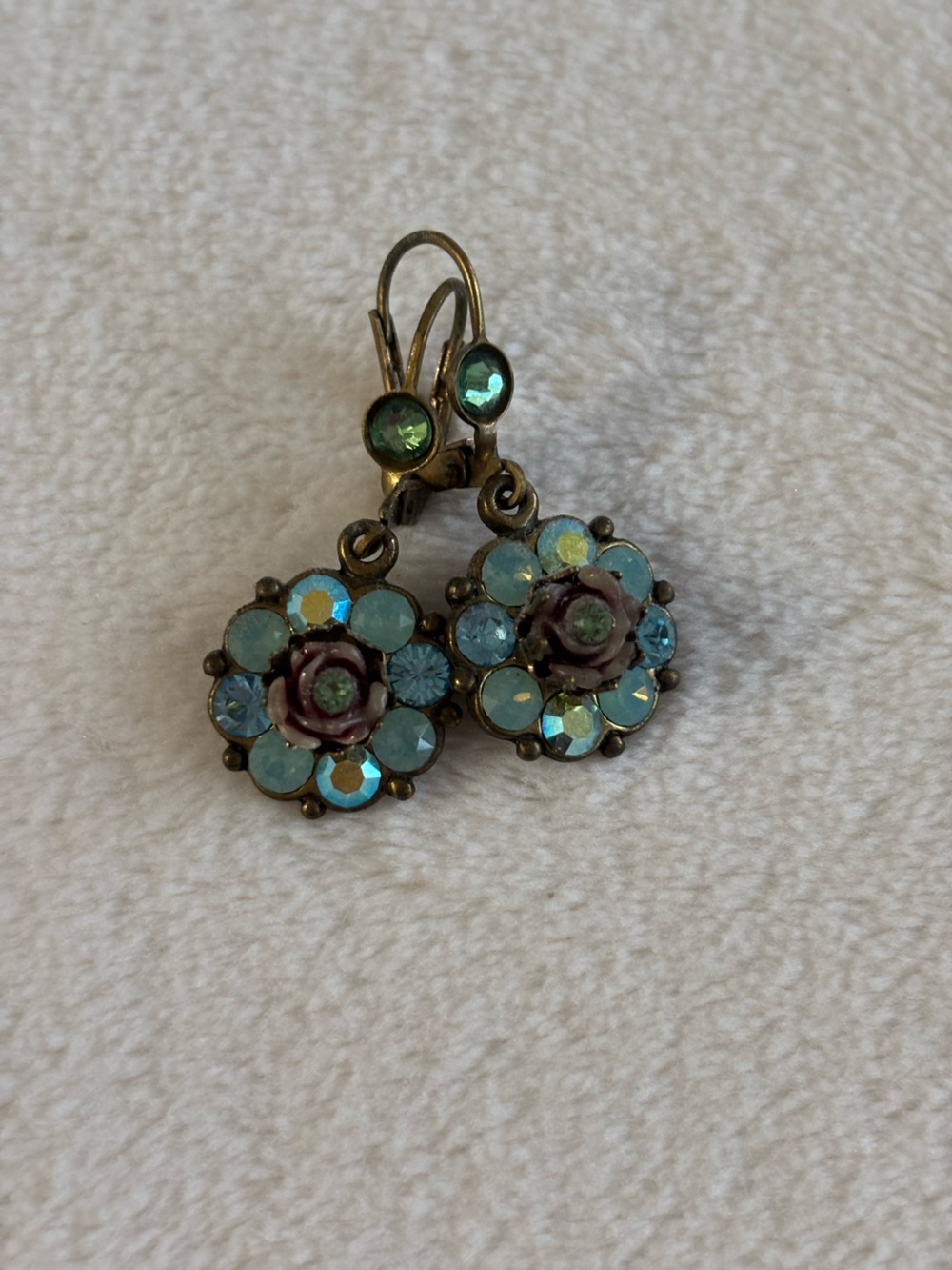 Michal Negrin Aqua and Green Floral Drop Earrings